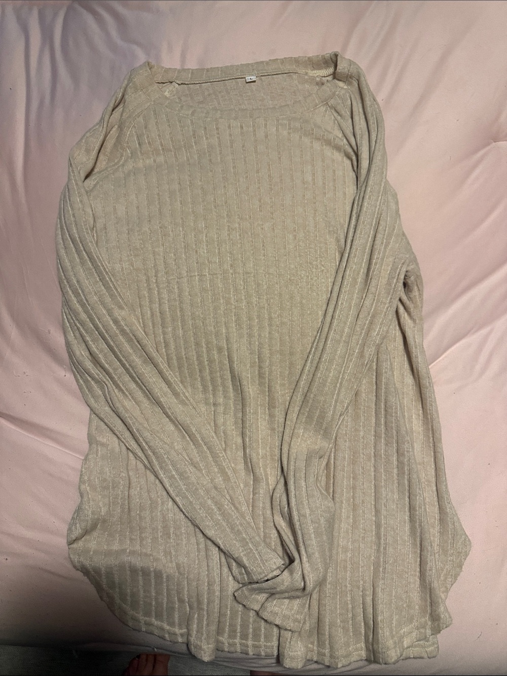 Ribbed Scoop Neck Sweater in Beige